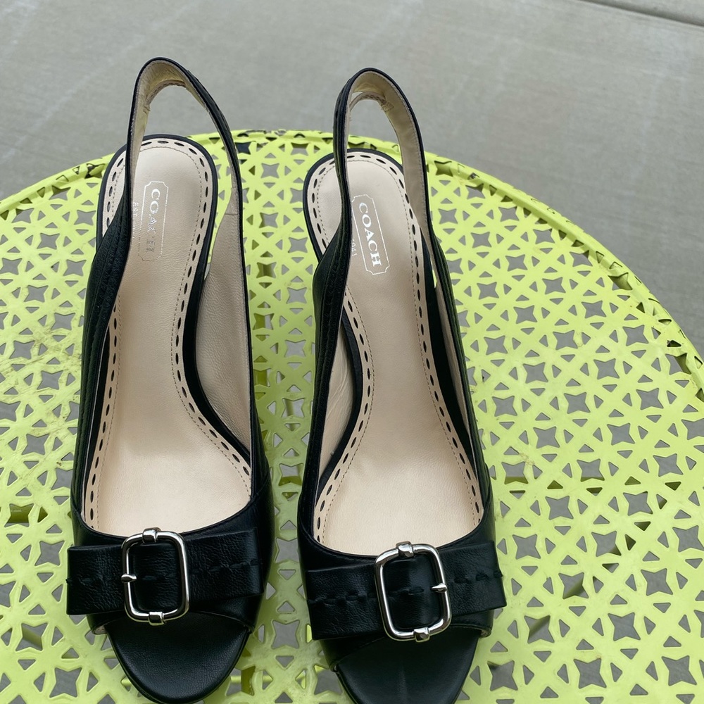 Coach Black Leather Sling back Size 8 3 inch heels